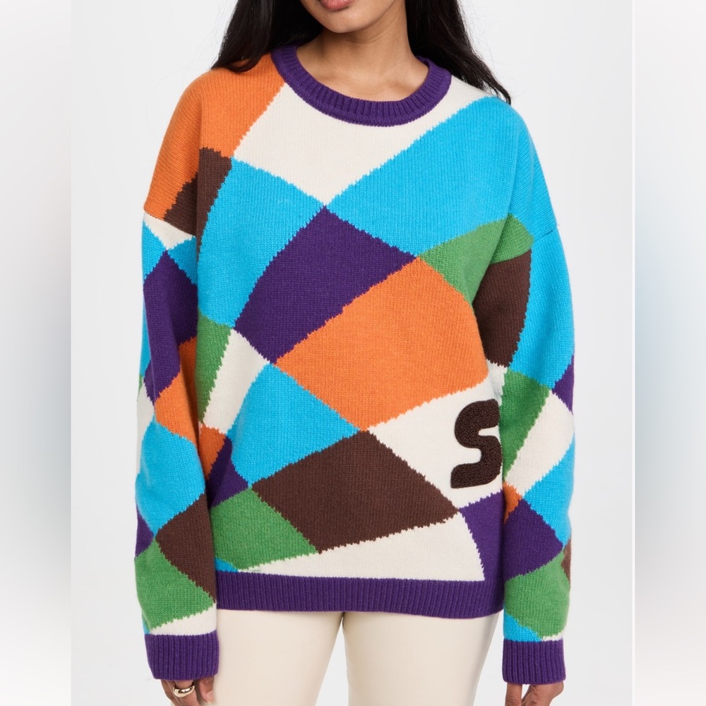 Siedres Yoko Diamond Patterned Wool Blend Sweater Multi Small NWT